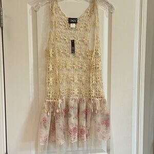 Stunning Cream and Pink Floral Lace and netting vest